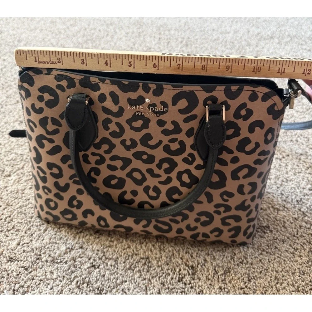 Kate Spade New York Darcy Leopard Cheetah Print Leather Purse Tote Bag Tan Black